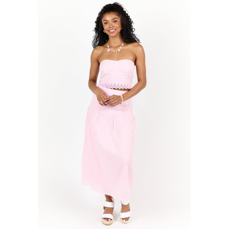 Take It Easy Pink Eyelet Tube Top Set