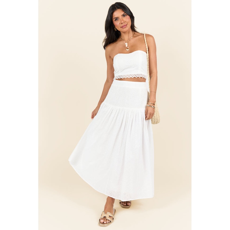 Take It Easy White Eyelet Tube Top Set