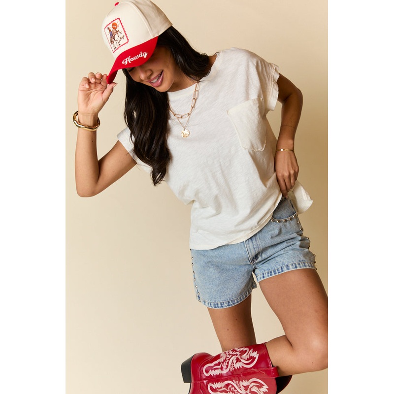 All Washed Up Ivory Knit Pocket Tee