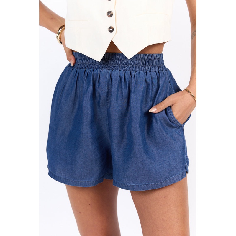 Daily Fit Dark Wash Pull On Chambray Shorts