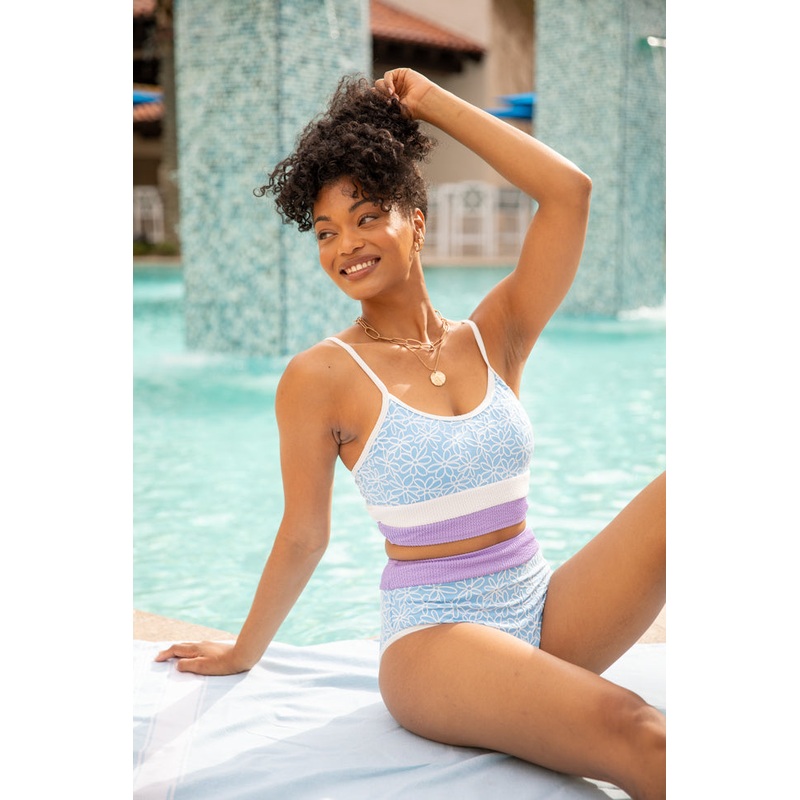 Do Not Disturb Blue Floral Colorblock Bikini Top FINAL SALE