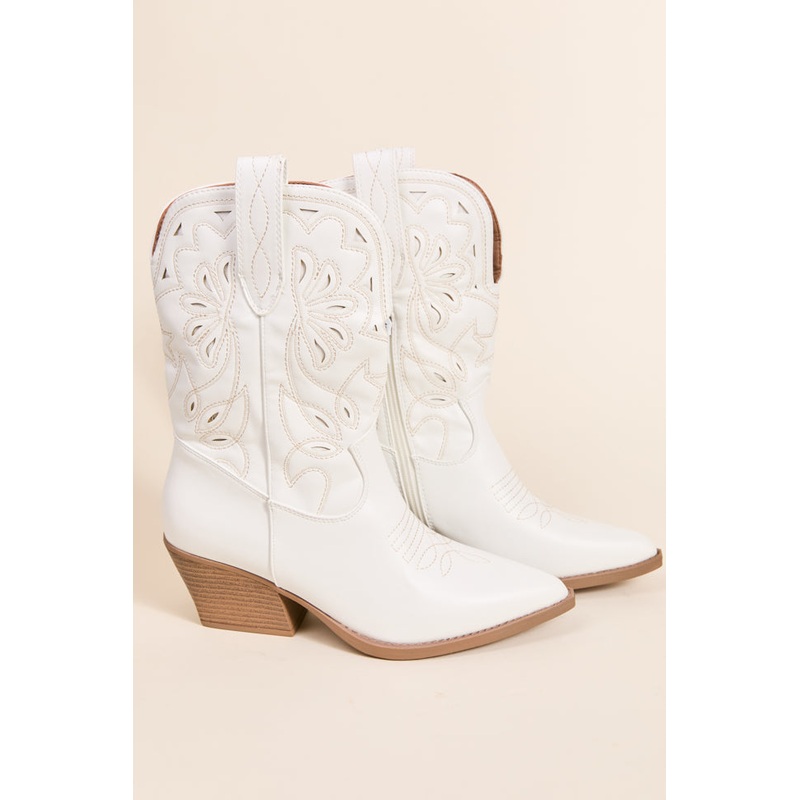 Elk White Cowboy Booties
