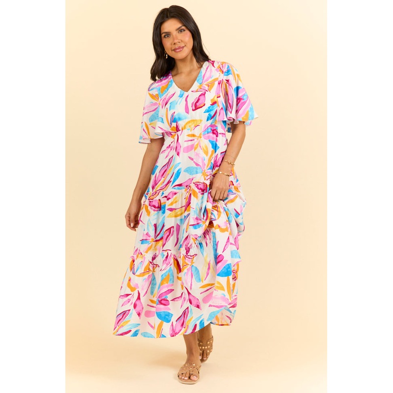 In The Wildflowers Multi Color Short Sleeve V-neck Maxi Dress