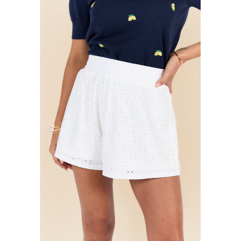 Inspiring Love Ivory Knit Eyelet Pull On Shorts