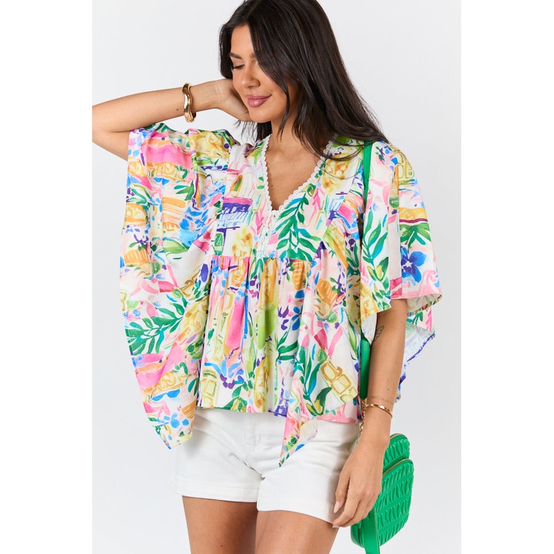 Love Opens Doors Multi Color Icon Print Blouse