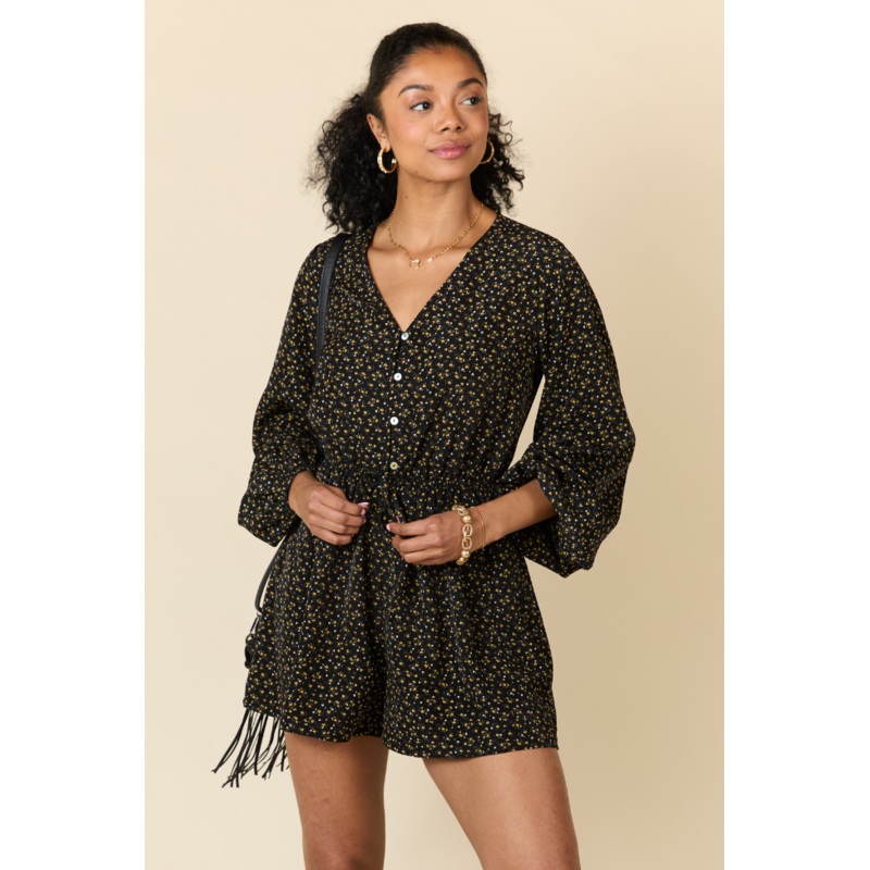 Love Over Fear Black Ditsy Floral Romper
