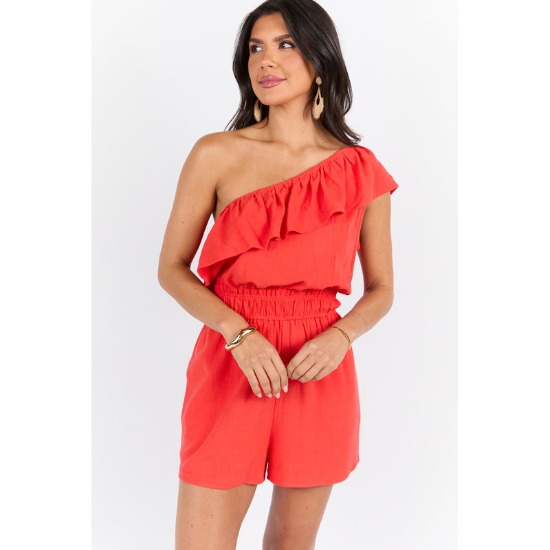 New Mood Red One Shoulder Romper