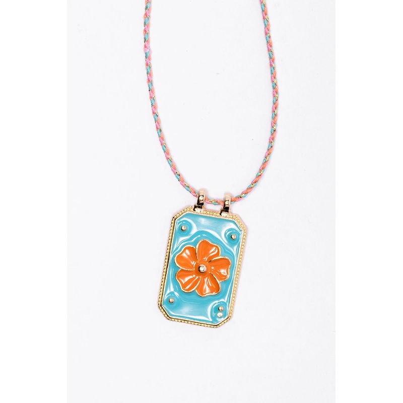 Orange Flower Tag Necklace