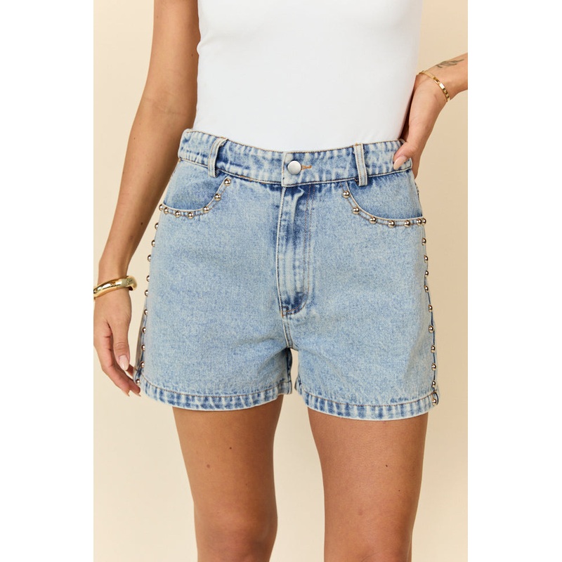 Studded Sound Blue Denim Shorts