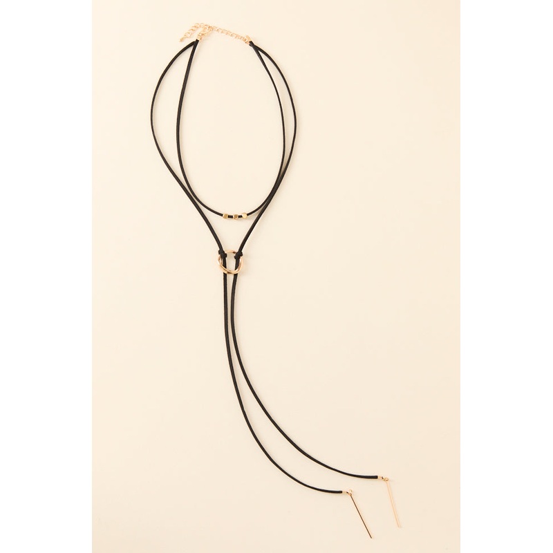 Suede Black Lariat Necklace