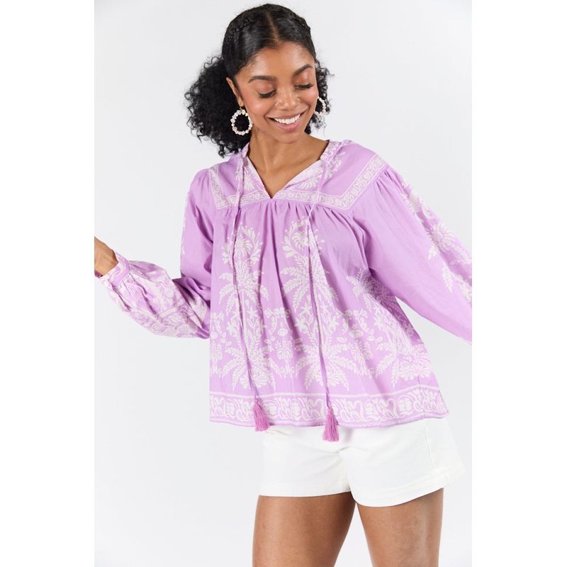 Unspoken Grace Purple Multi Printed Long Sleeve Blouse