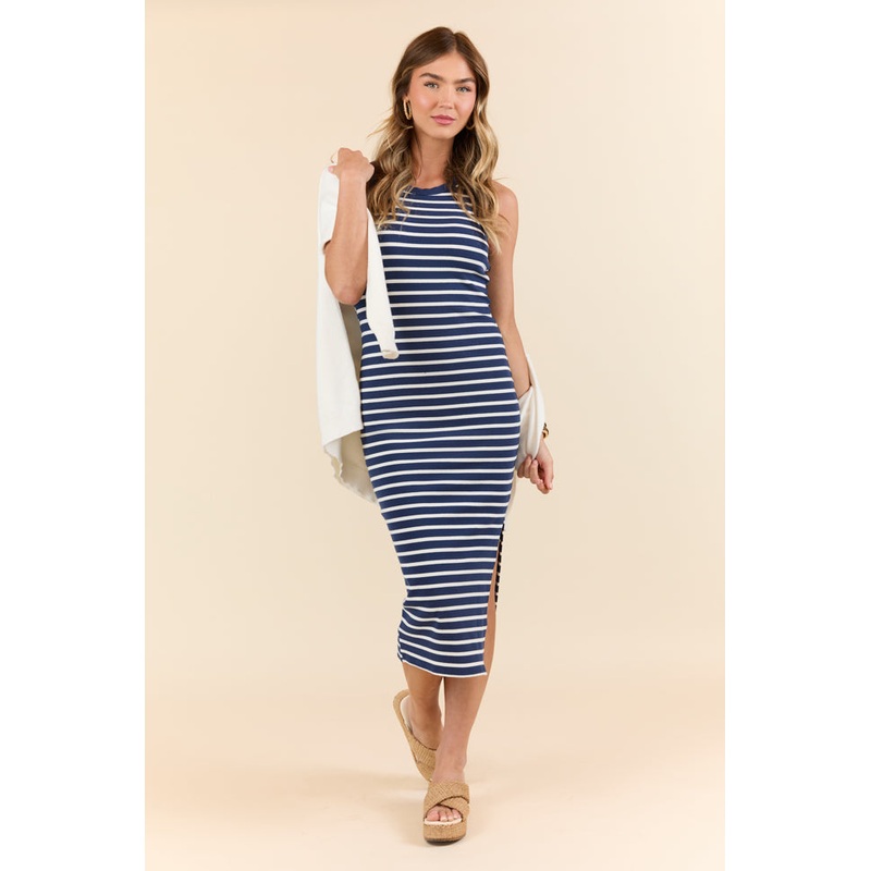 All I Want Navy and White Striped Knit Dress