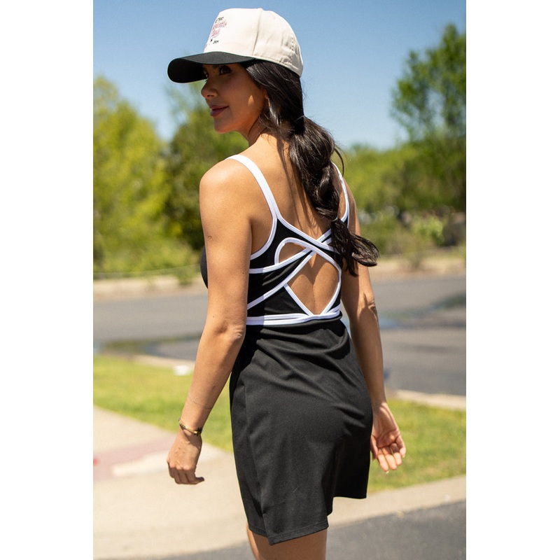 Chasing Victory Black and White Back Cutout Active Dress