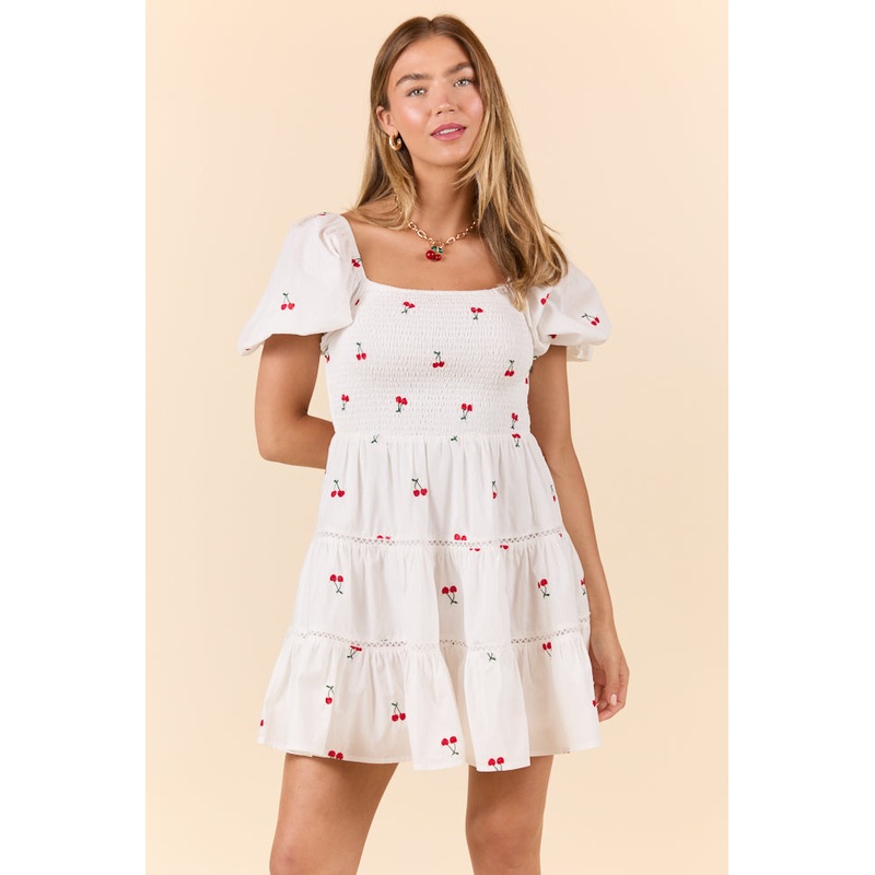 Cherry To My Cola Embroidered Ivory Dress