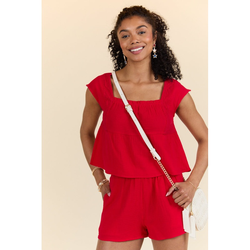 Choose Kindness Red Gauze Top and Shorts Set