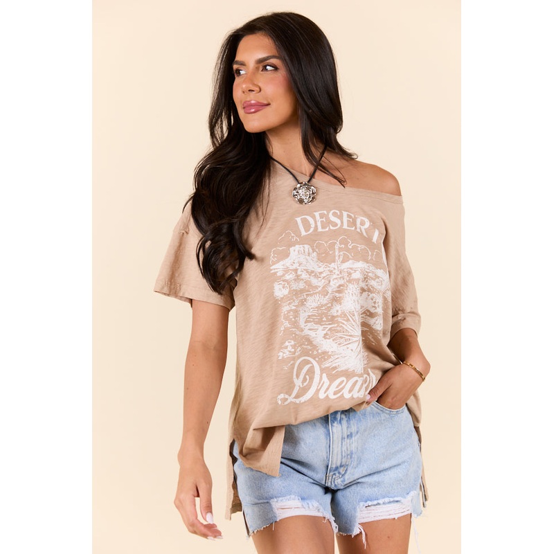 Desert Dreamer Taupe Split Hem Graphic Tee
