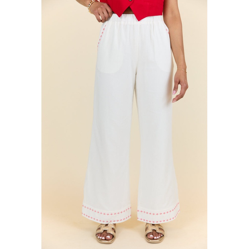 Just Feels Right Off-White Embroidered Pants