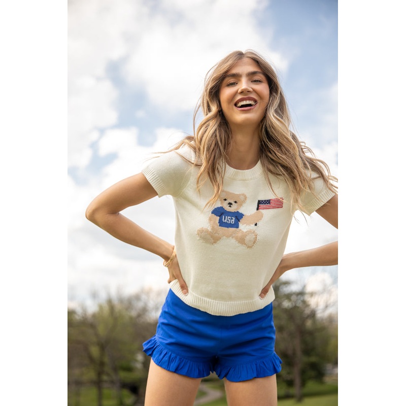 Made For Celebratin’ Ivory Americana Short Sleeve Bear Sweater