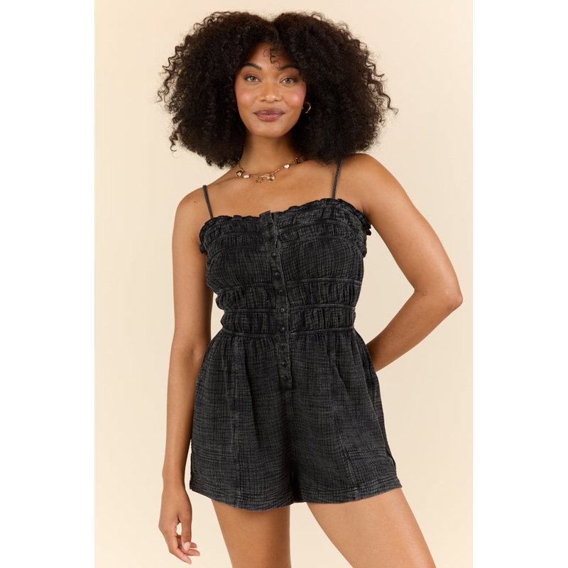 Make The Time Black Gauze Smocked Romper
