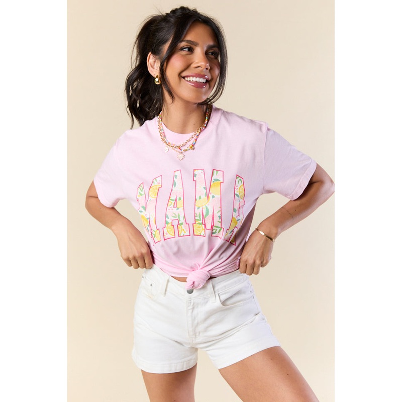 Mama Lemons Print Light Pink Graphic Tee