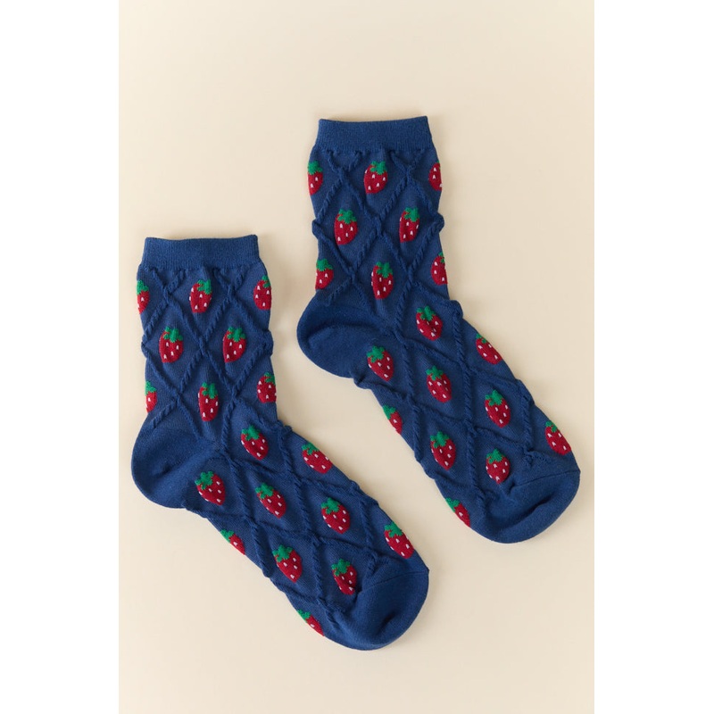 Navy Strawberry Socks