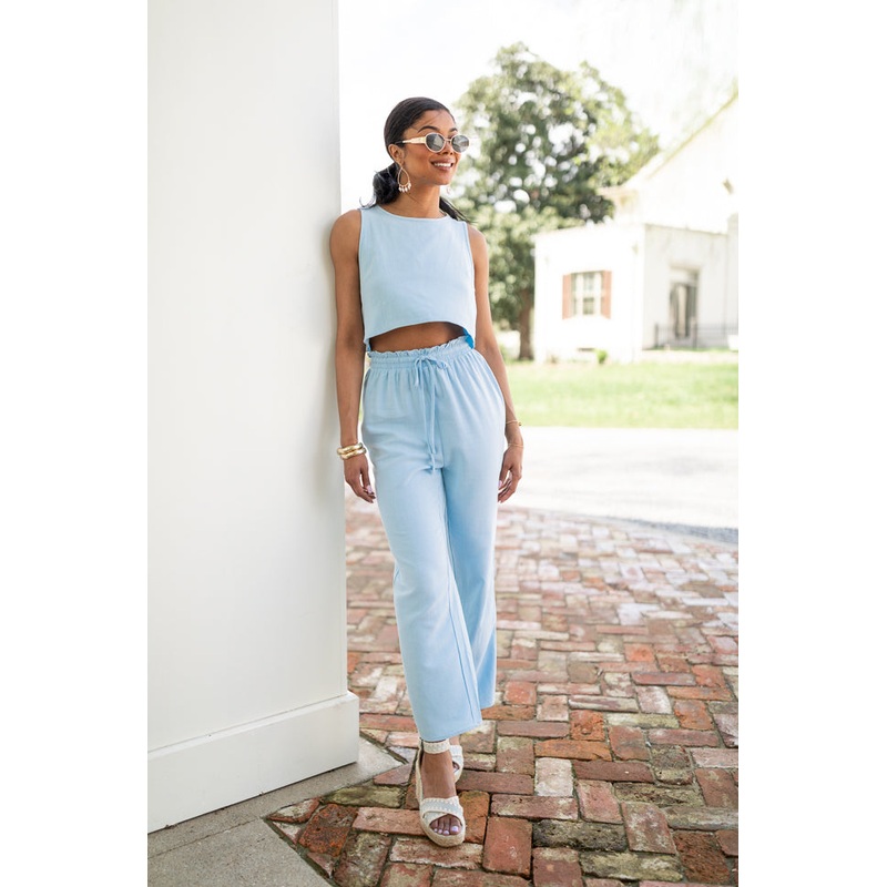 Never Giving Up Blue Linen Tank and Pants Set