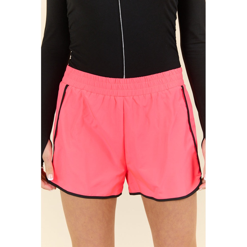 On The Move Neon Coral Contrast Trim Running Shorts