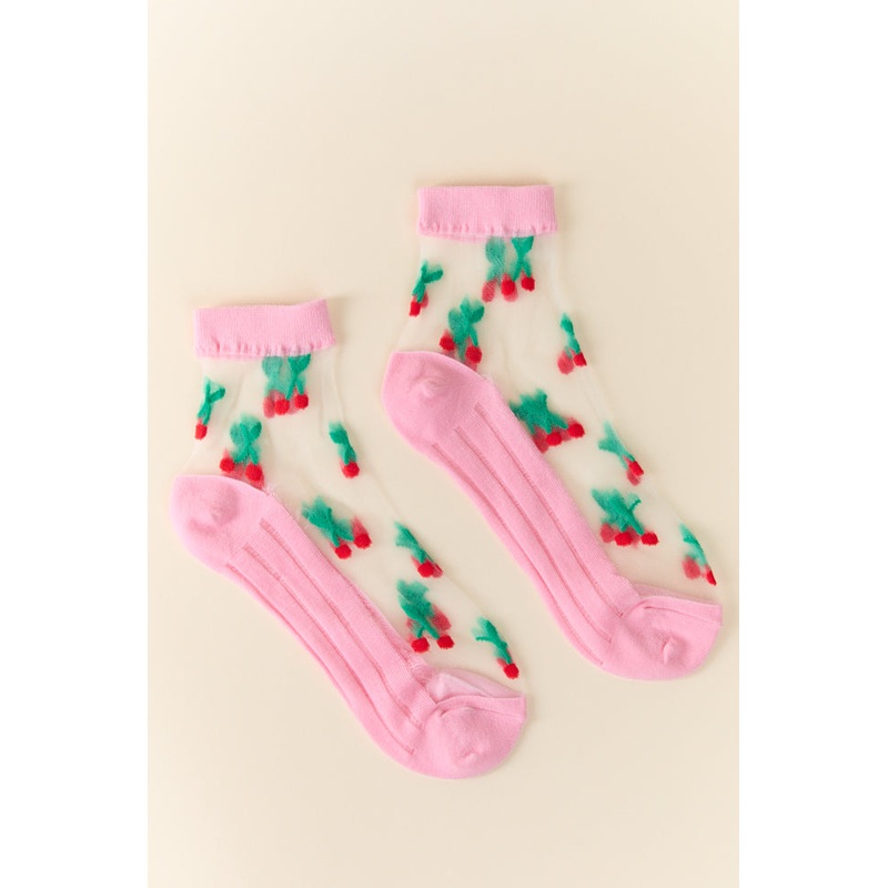 Pink Sheer Cherry Socks