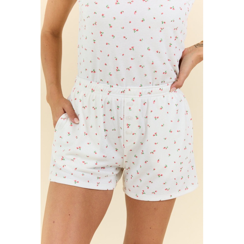 What A Dream Red Ditsy Floral Pajama Shorts