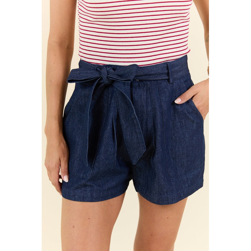 Wherever You Are Dark Wash Belted Denim Shorts