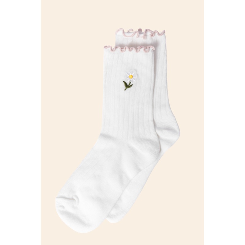 White Daisy Crew Socks