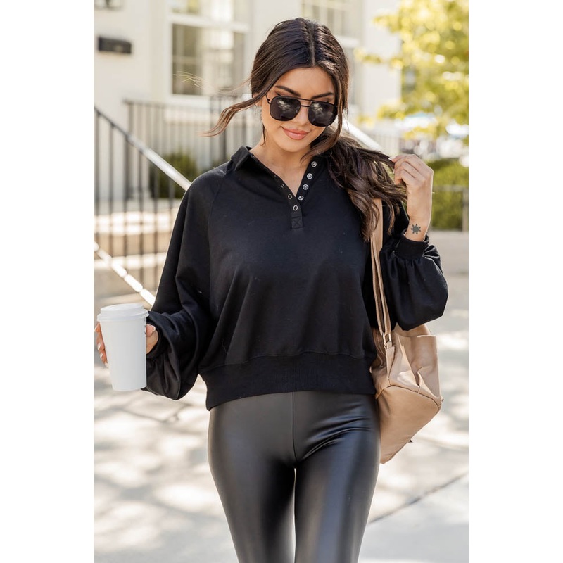 Affection For You Black Henley Pullover FINAL SALE