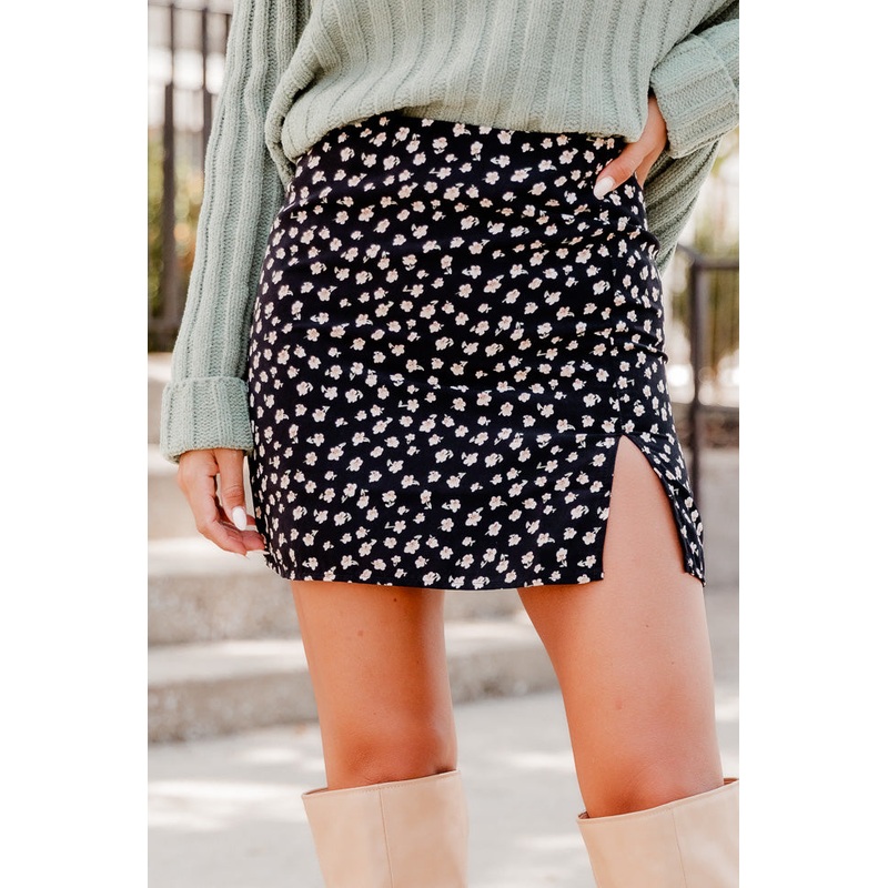 Best Interest At Heart Black Floral Side Slit Skirt FINAL SALE