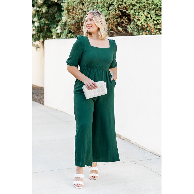 Can’t Stop Now Green Square Neck Jumpsuit FINAL SALE