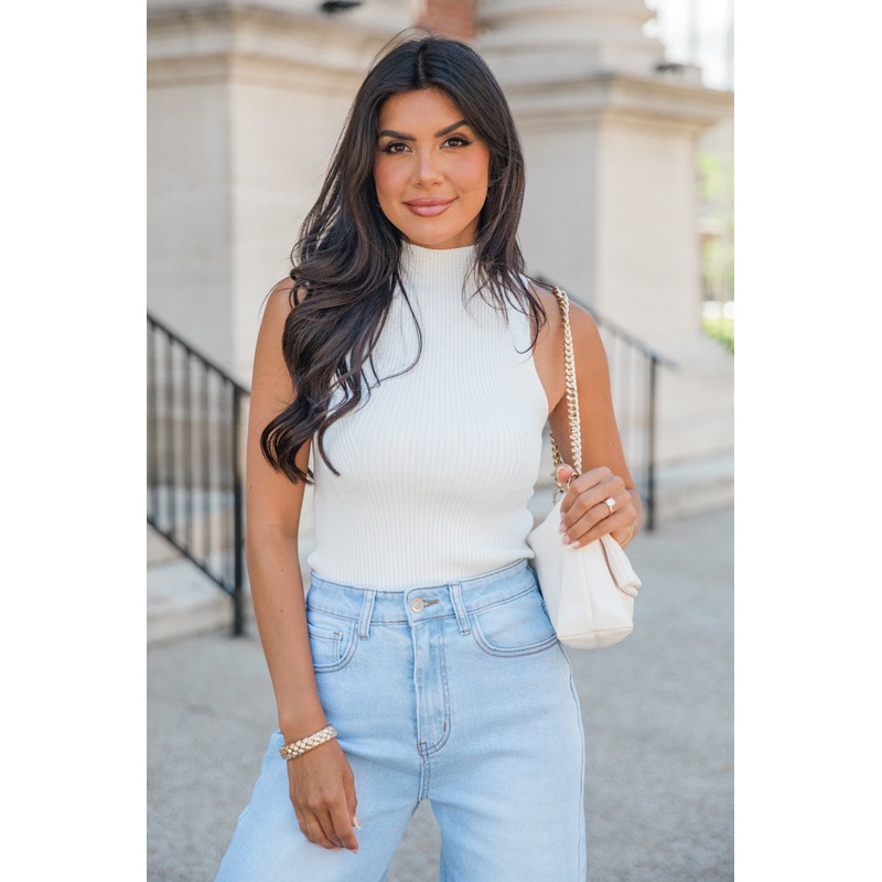 Clear My Schedule Ivory Mock Neck Sweater Tank FINAL SALE