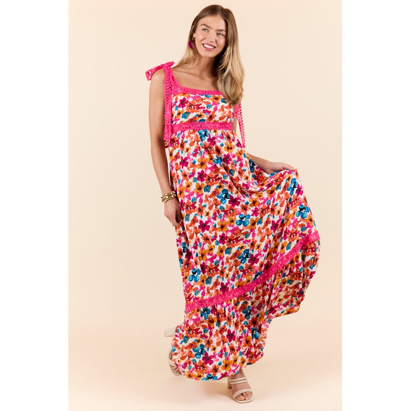 Come Along With Me Pink Trim Floral Maxi Dress