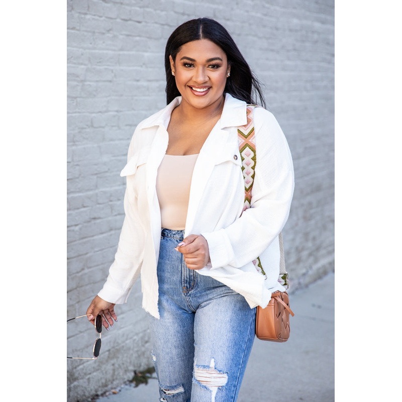 Control Your Future Ivory Waffle Knit And Gauze Shacket FINAL SALE