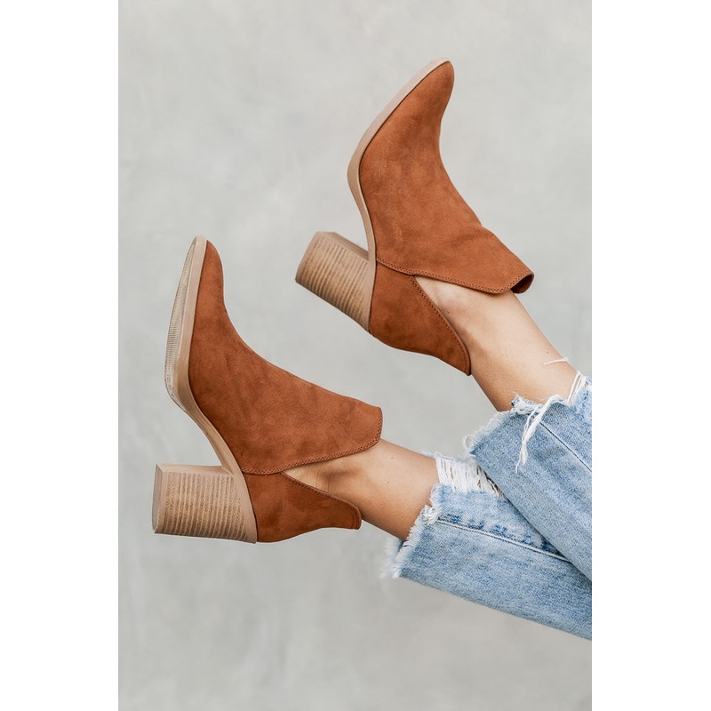 Heidi Chestnut Side Slit Booties FINAL SALE