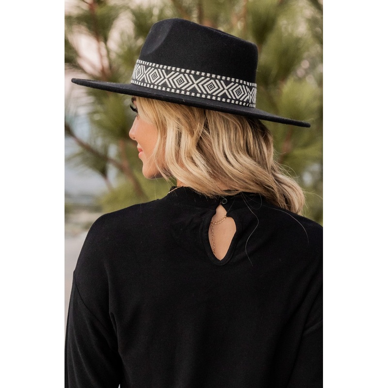 In A Pretty World Black Printed Band Fedora FINAL SALE