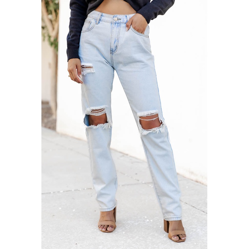 Jacey Light Wash Distressed Straight Leg Jeans FINAL SALE