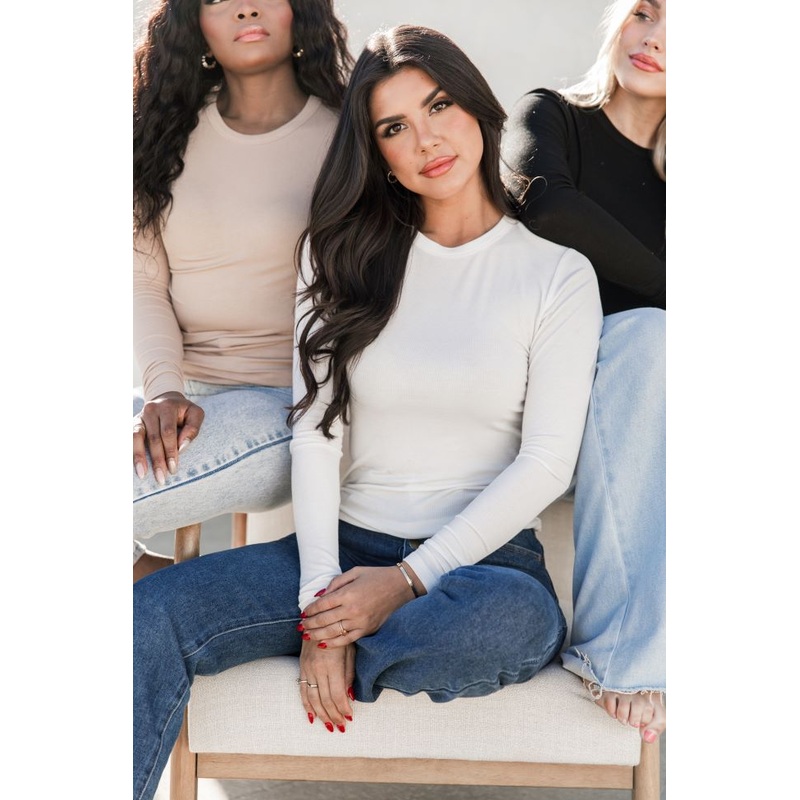 Make Your Choice Ivory Ribbed Long Sleeve Tee FINAL SALE