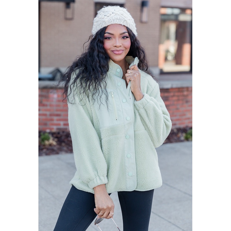 Making Time For Me Lime Sherpa Jacket FINAL SALE