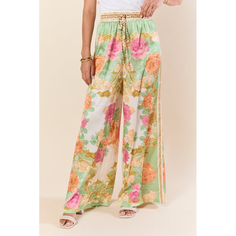 Meet Me In Paradise Satin Printed Multi Floral Pants