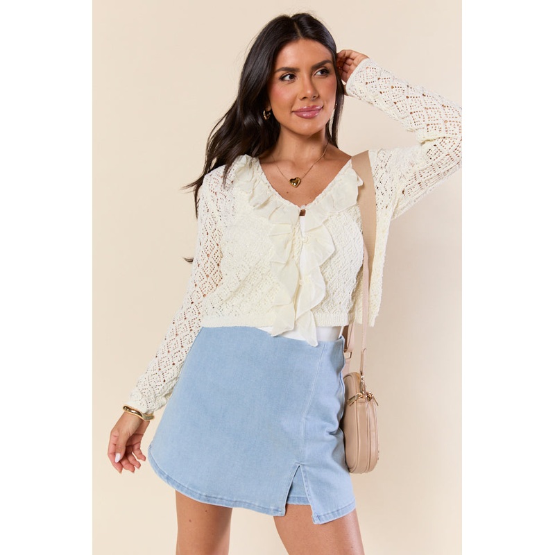 Plenty Of Love Cream Ruffle Trim Cardigan