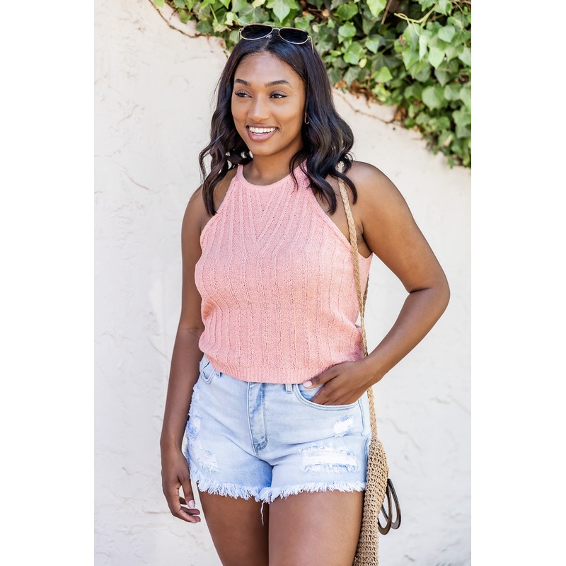 Proud Moment Coral Knit Sweater Tank FINAL SALE