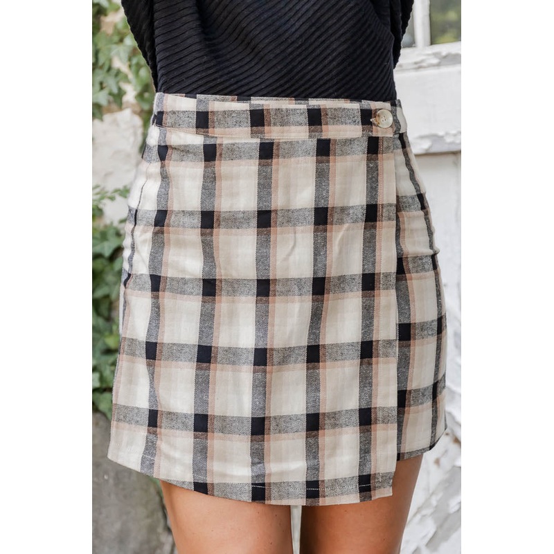 Something Just Like This Tan Plaid Skort FINAL SALE