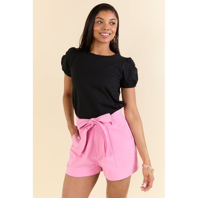 Somewhere Sunny Black Knit Bubble Sleeve Top