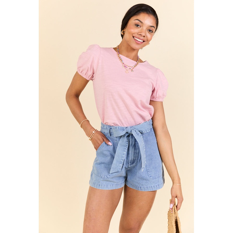 Somewhere Sunny Pink Knit Bubble Sleeve Top