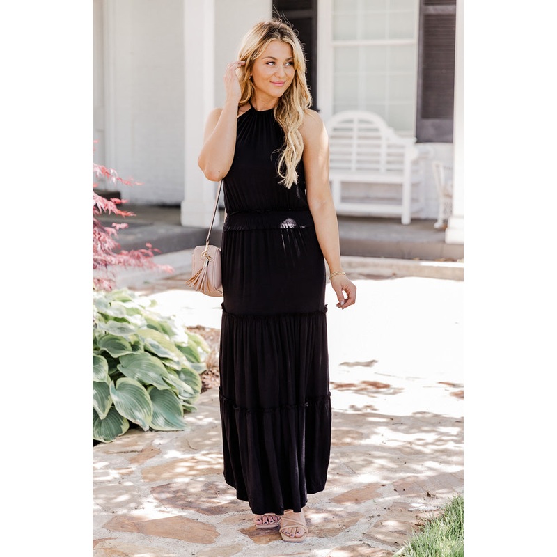 Stay A While Black Halter Neck Maxi Dress FINAL SALE
