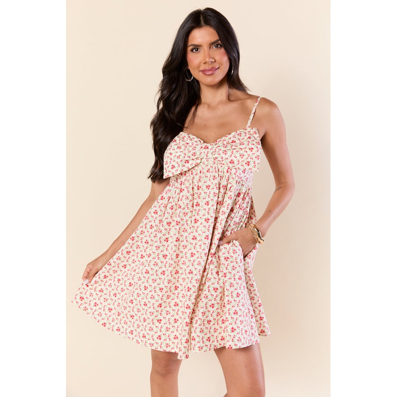 Tied Touch Floral Big Bow Mini Dress